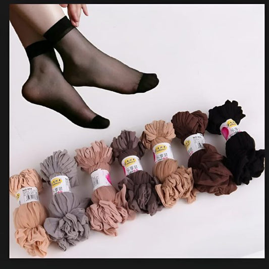 Female Thin Silk Transparent Sexy Ankle Nylon Socks Set