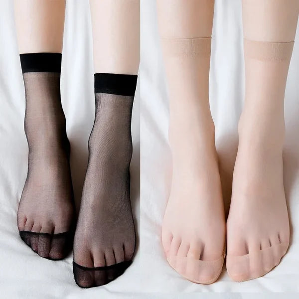 Female Thin Silk Transparent Sexy Ankle Nylon Socks Set