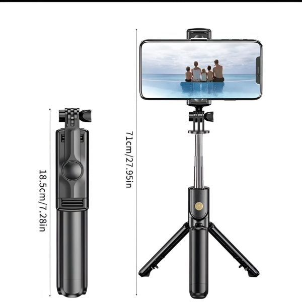 Selfie stick + tripod  with remote and light