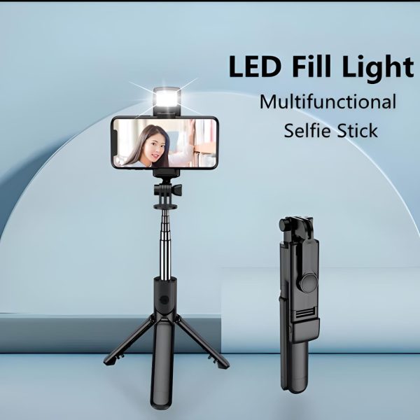 Selfie stick + tripod  with remote and light